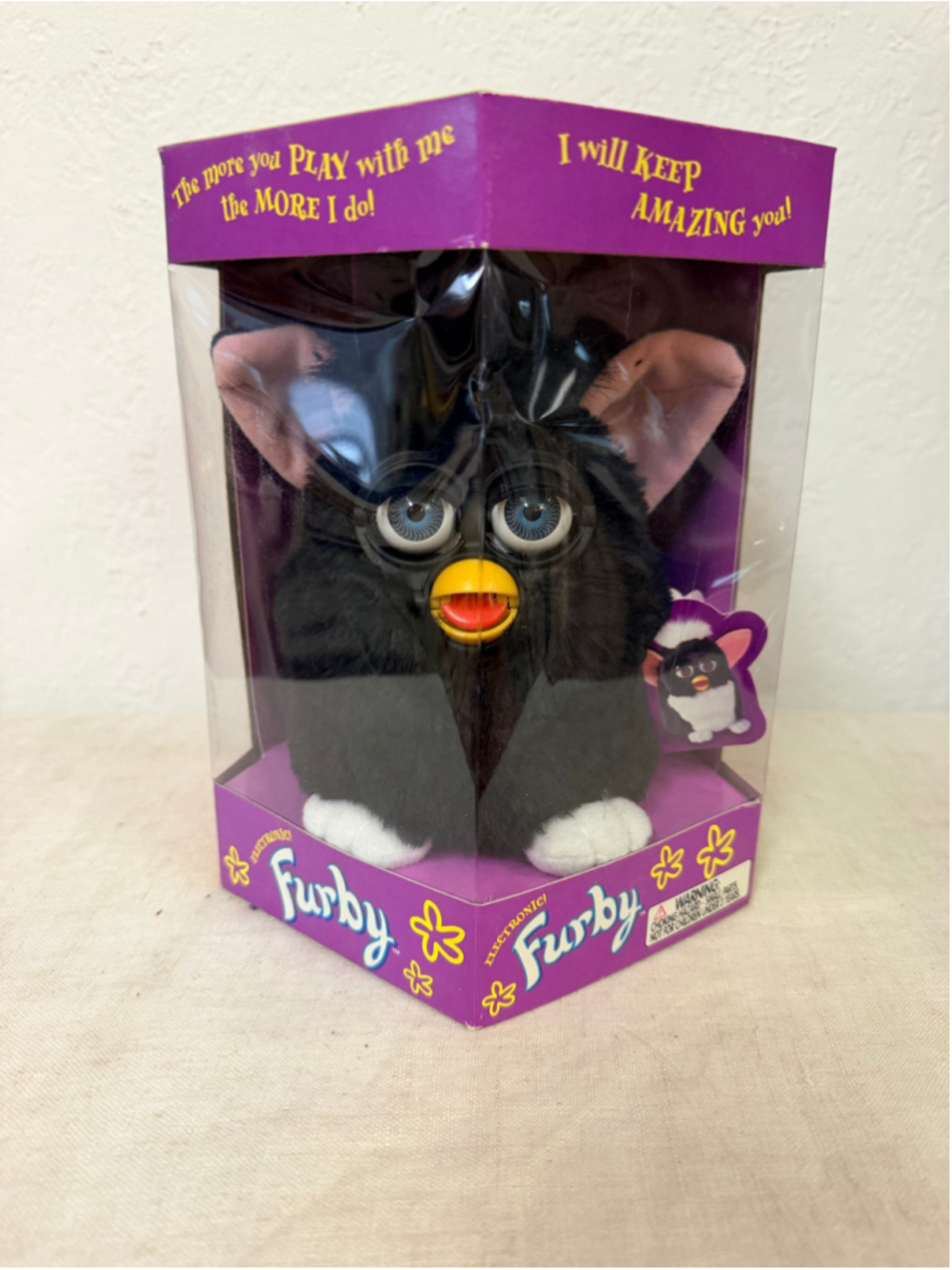 NIB Vintage 1998 Tiger Electronics Furby All Black with White Feet Blue Eyes